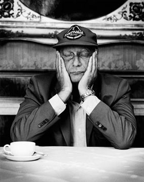 Niki Lauda relaxing and thinking